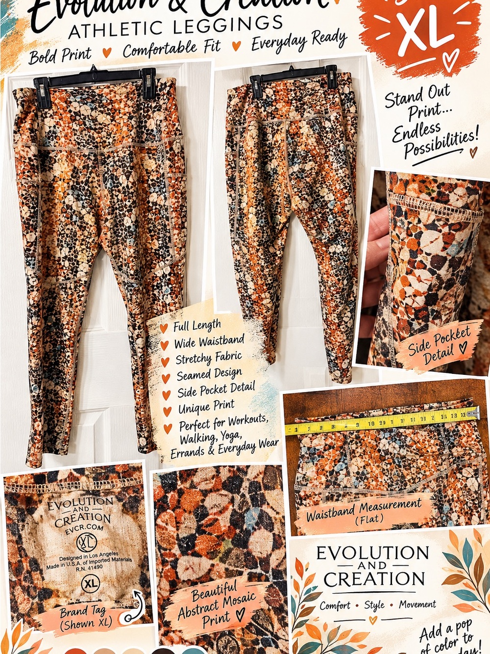 Evolution & Creation XL Abstract Mosaic Leggings
